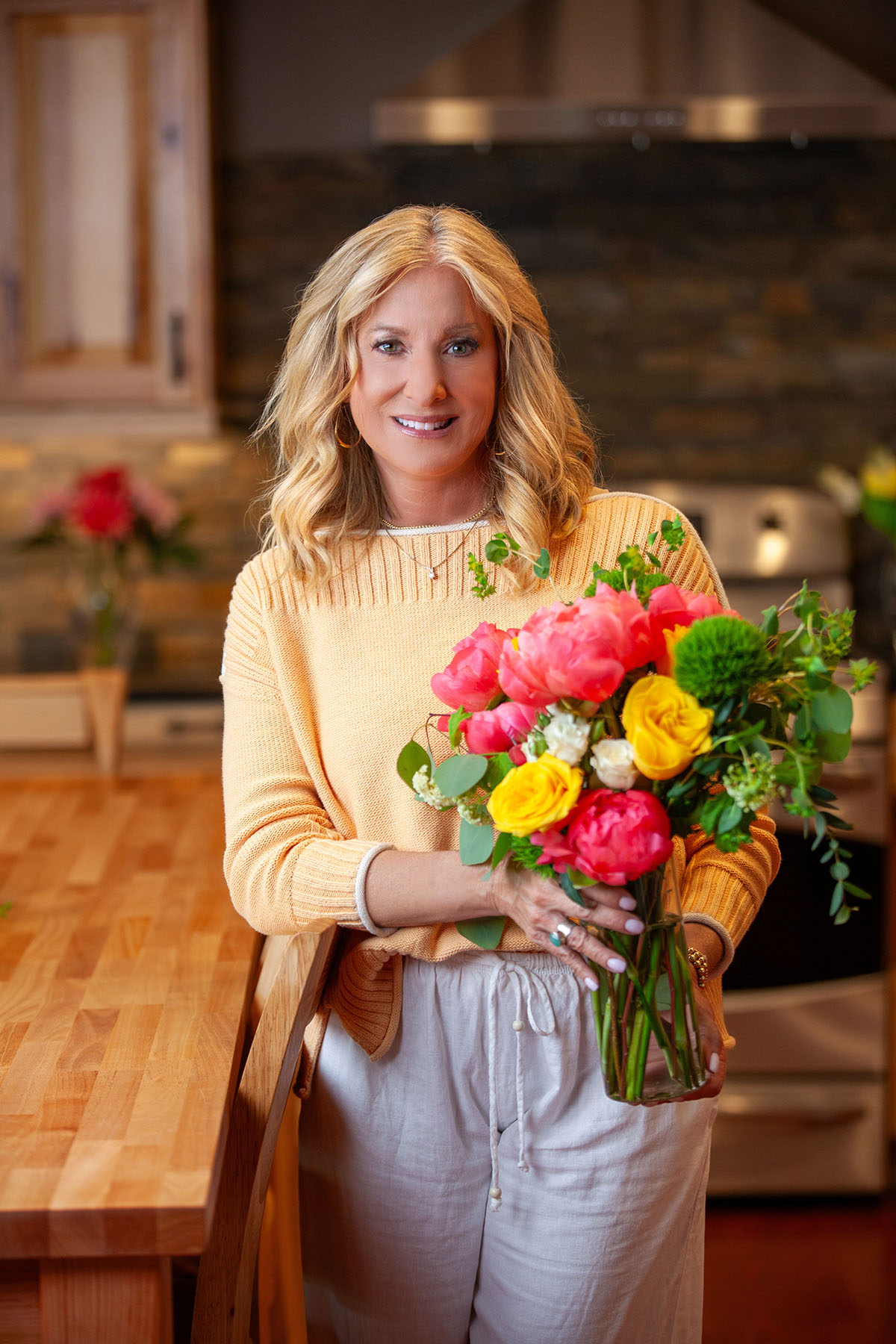 Carrie holding flowers